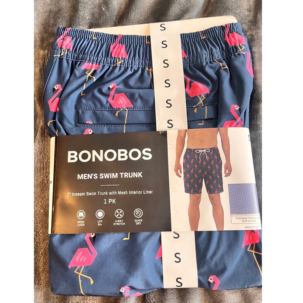 Bonobos Mens Swim Trunk Navy Pink Flamingo 7" Inseam Mesh Liner Small BOE23S0254